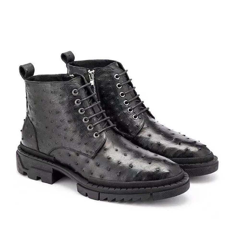 hexiaofengdedian new men ostrich leather boots male boots fashion leisure boots male