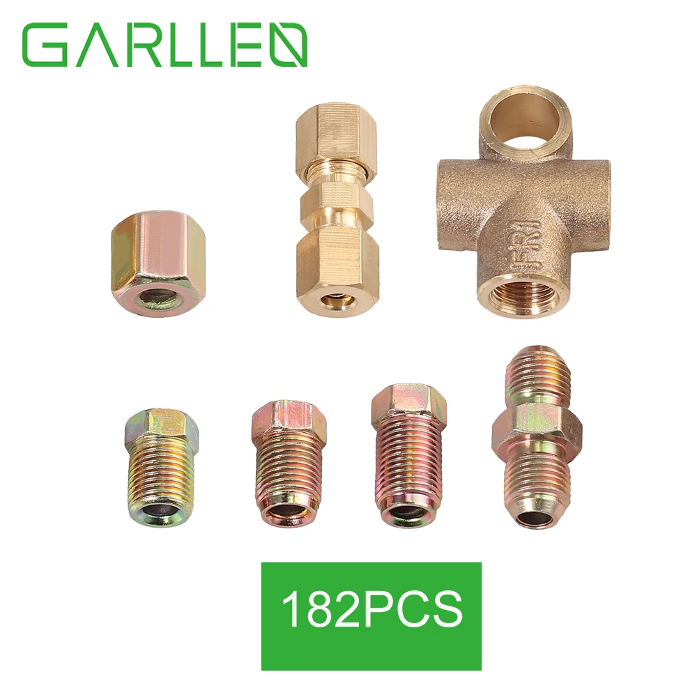 GARLLEN 182 pcs Brake Pipe Connectors Male Female In-line 3 Way 10mm*1mm Metric For Classic or Modern Car Repairing