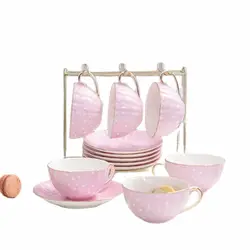 Luxury England Ceramic Coffee Cup Sauce Set Pink  Afternoon Tea cup French UK Mug Point Bone China Pumpkin Cups Kit