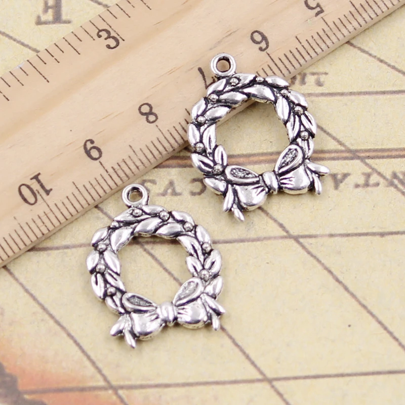 10 sztuk Charms wieniec oliwkowy kokarda korona 25x19mm tybetański kolor srebrny wisiorki antyczne tworzenia biżuterii DIY Handmade Craft