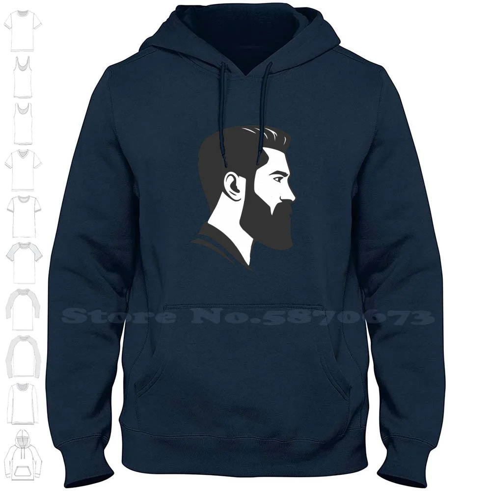 Beard-Side View Long Sleeve Hoodie Sweatshirt Beard Man Moustache Barber Beards Manly Shaving Beard Lovers Black Bad Ass