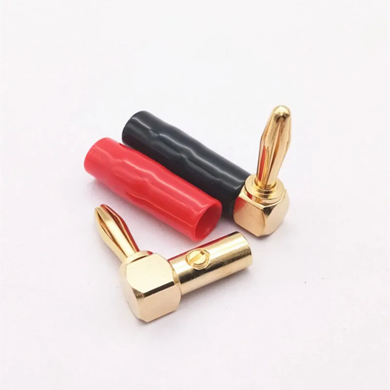 4 قطعة/الوحدة الموز 4 مللي متر L نوع المكونات 24 كيلو الذهب مطلي النحاس الموز المقابس الزاوية اليمنى المتكلم موصل بولي كلوريد الفينيل لينة المطاط