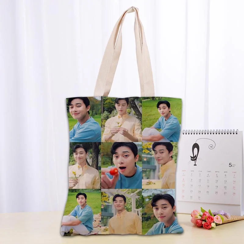 Custom Park Seo Jun Tote Bag Women Canvas Fabric Bags Eco Reusable Shopping Bags Traveling Beach Casual Useful Shoulder Bag 1208