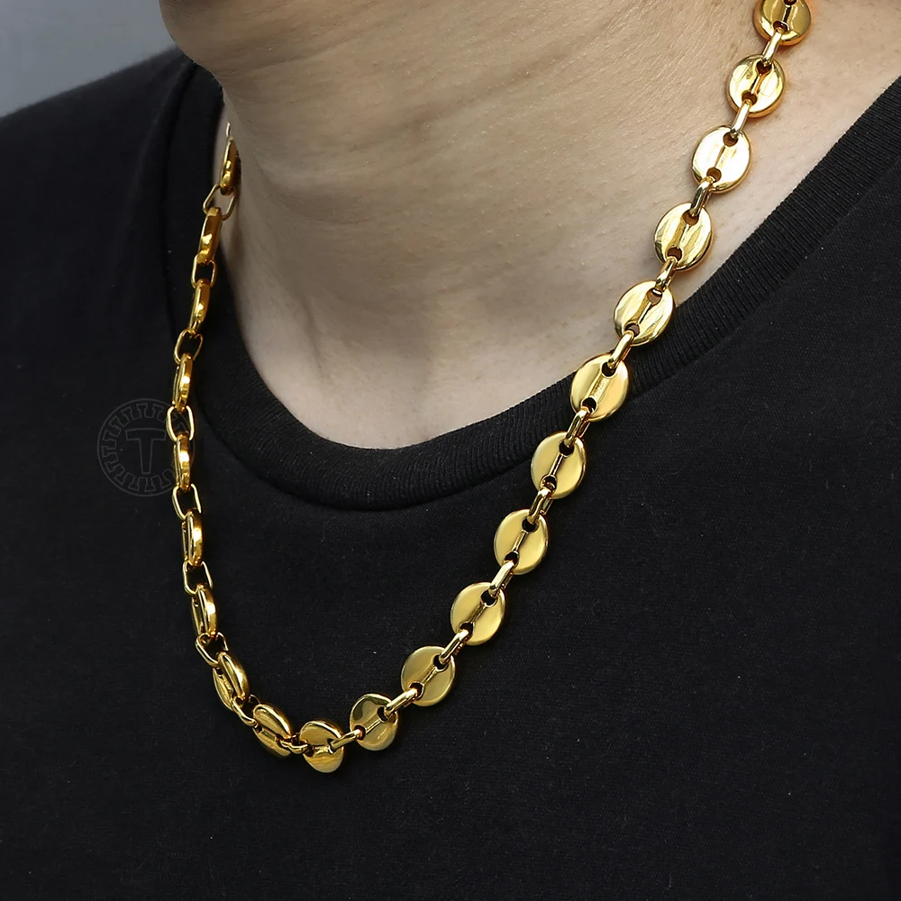 Coffee Beans Link Chain 7/9/11MM Necklace Gold Color Silver Color Stainless Steel Men Women Geometric Rope Jewelry Wholesale
