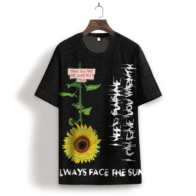 

Creative sunflower letter 3d printing fashion short sleeve t shirt Summer New quality soft comfortable luxury t shirt men XS-7XL