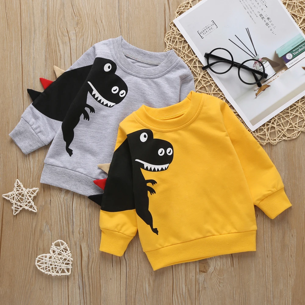 New Baby Girl Boys Girls Cotton Tshirt Cotton Dinosaur Print Long Sleeve T-shirt Children Casual Tee Tops Clothes Kids T Shirts