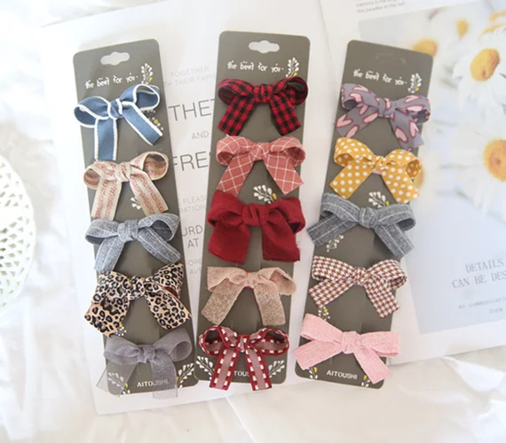 Girls Lovely Hair Clips 5pcs/set Children colorful Bow Hairpins Hair Ties Ropes Headwear Korea Hair Accessories Hairgrips J141