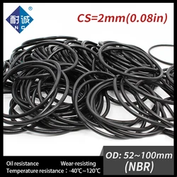 5PCS/Lot Nitrile Rubber Black NBR CS2mm OD52/54/55/56/60/62/65/70/75/80/85/90/92/95/100mm O Ring Gasket Oil Resistant Waterproof