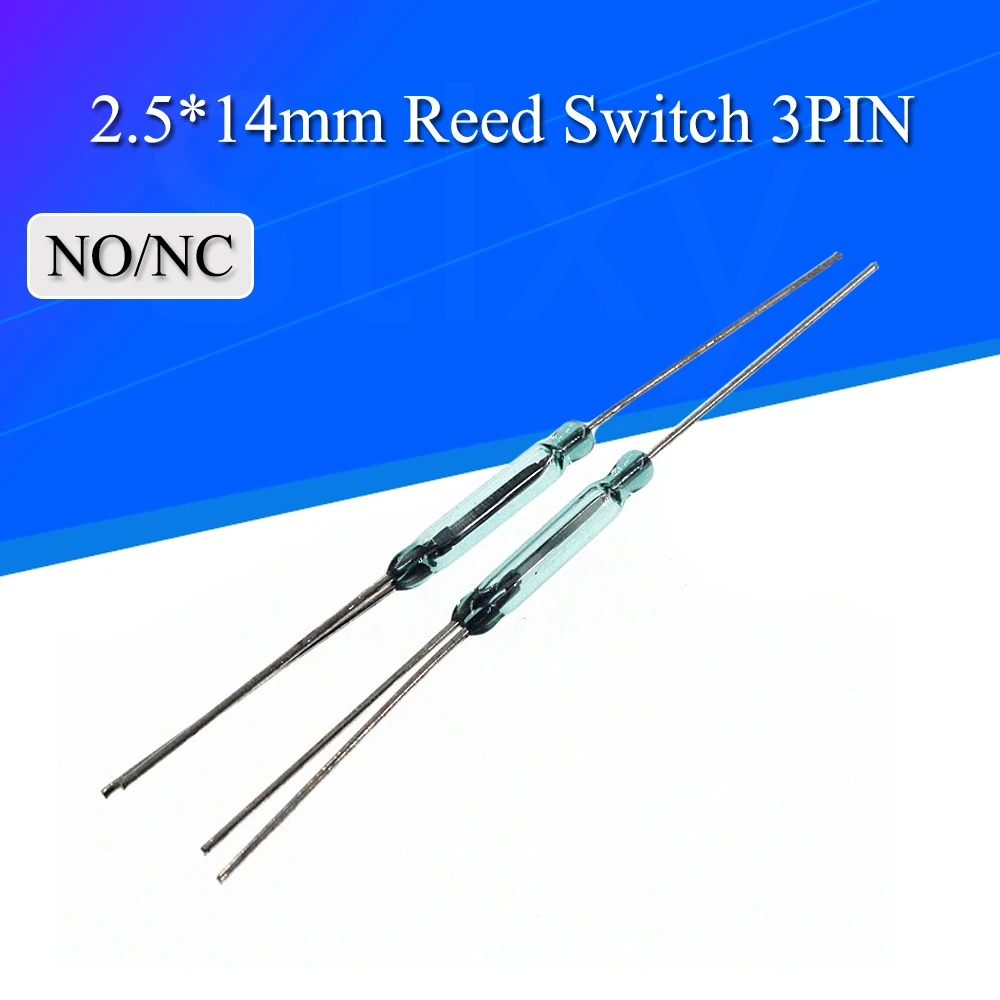 5Pcs Reed Switch 3Pin Magnetic Switch 2.5*14mm Normally Open Normally Closed Conversion 2.5X14MM NO NC Conversion for Sensors