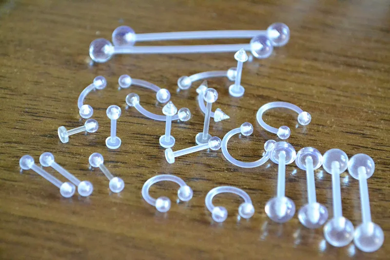 LOT500pcs Body Piercing Jewelry-UV Flexible Retainer ClearLip Labret Bar Horseshoes Ring Ear Helix  Lip Piercing Tongue BarBell