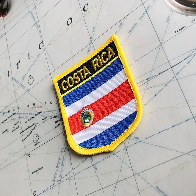 COSTA RICA National Flag Embroidery Patches Badge Shield And Square Shape Pin One Set On The Cloth Armband  Backpack  Decoration