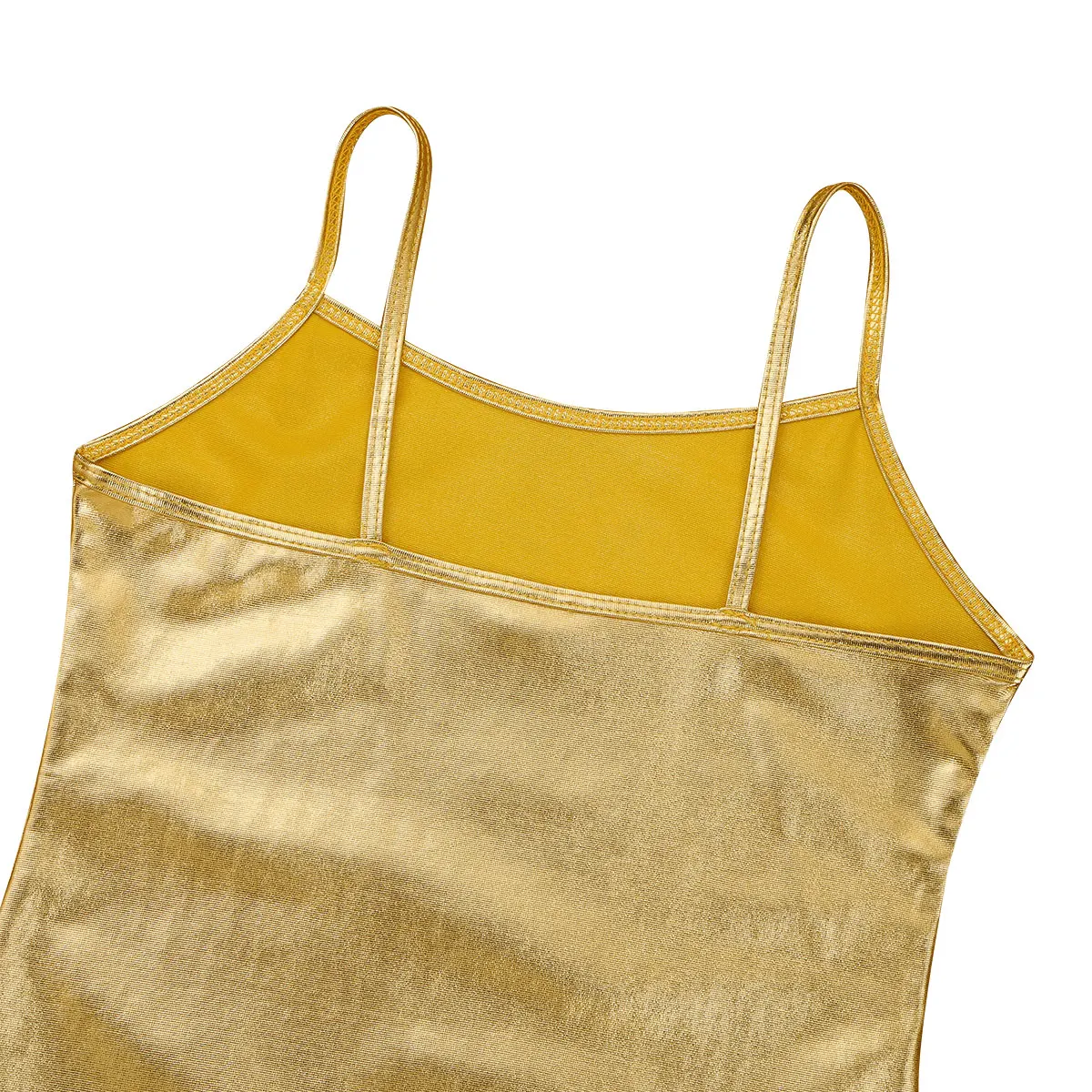 Kids Meisjes Dance Crop Tops Spaghetti Schouderbandjes Glanzend Metallic Camis Tank Top Vest Voor Danswedstrijd Stage Performance