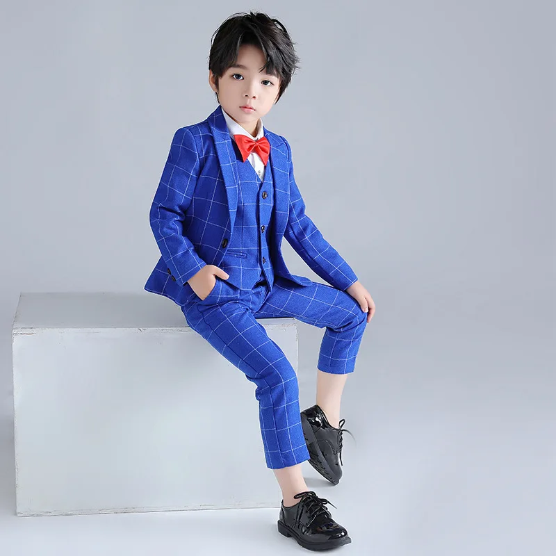 

2021 Boys Wedding Suit Kids Jacket Vest Pants Tie Formal Tuxedo Party Photography Suit School Children Speech Performance Dress