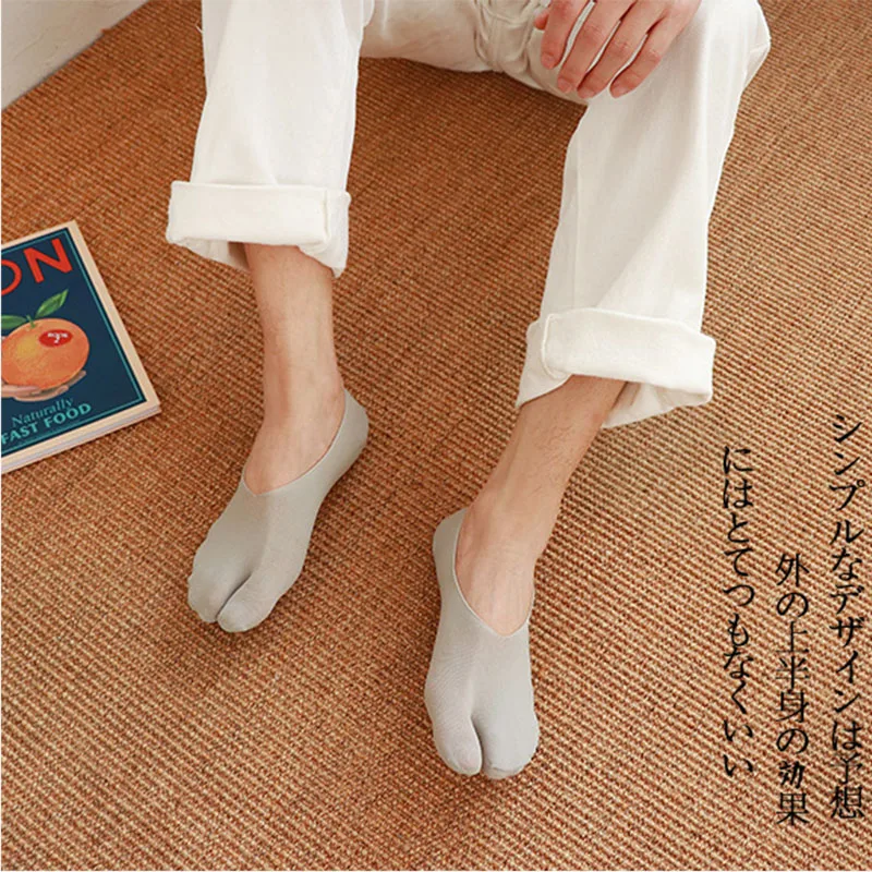 5 Pairs Invisible Two Toe Tabi Socks for Men Women Short Summer  Breathable Silk Socks No Show Anti-Slip Solid Black White Socks