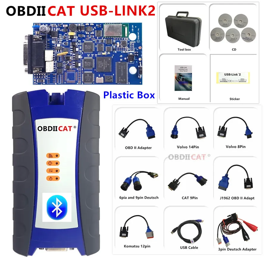 OBDIICAT USB/Bluetooth Link2 Heavy duty Truck Diagnostic Scanner OBD Fault Diagnostics Detector USB Diesel Truck Diagnostic Tool