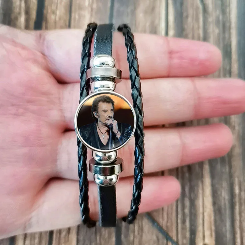 Classic Johnny Hallyday Bracelet Men Custom Photo Punk Fashion Bracelets Charm Glass Gem Jewelry