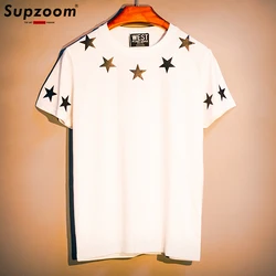 Supoom New Arrival Top Fashion O-Neck Tide Cotton Loose And Lovers Hot Sale Pu Print Pentagram Short Brand Clothing T Shirt Men