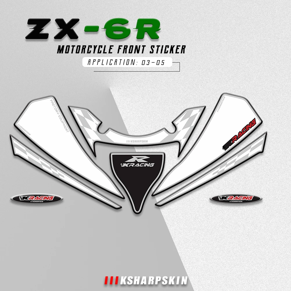 

Motorcycle Front Fairing Sticker 3D Gel Protector Number Board moto decals for Kawasaki Ninja ZX6R B Series 2003 2004 2005