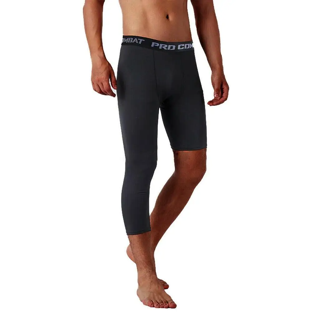 Pantalones ajustados de baloncesto para hombre, mallas de compresión recortadas de una pierna, pantalones deportivos para correr, Fitness,