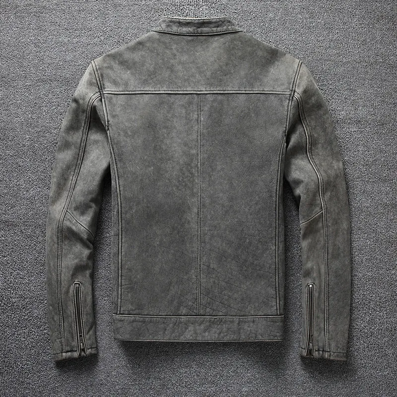 Autumn Winter Grey Vintage Male Genuine Leather Pilot Jackets Coat Luxury Men's Riders Biker Real Leather Jacket Motor Clothing