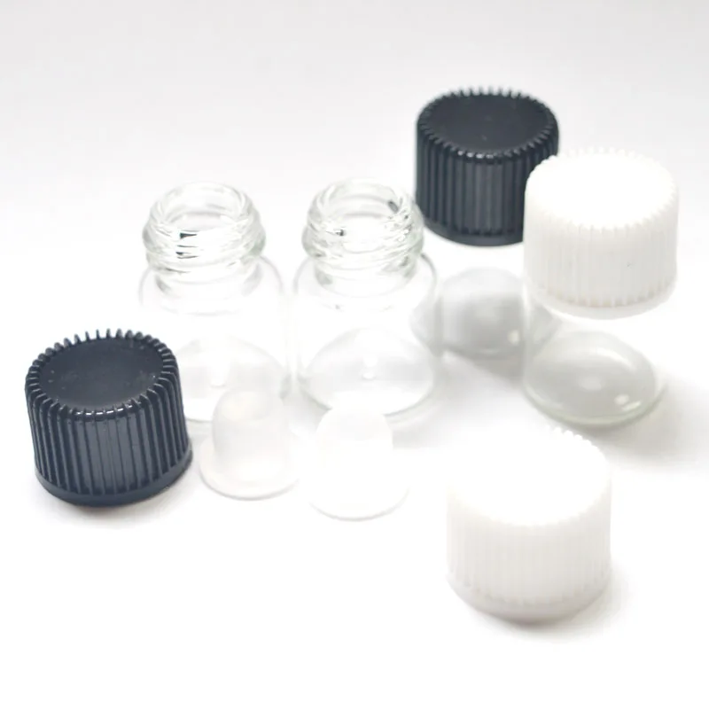 10pcs 1ml Small Clear Glass Bottle with Orifice Reducer and Cap Mini Essential Oil 1/4 Dram Bottle