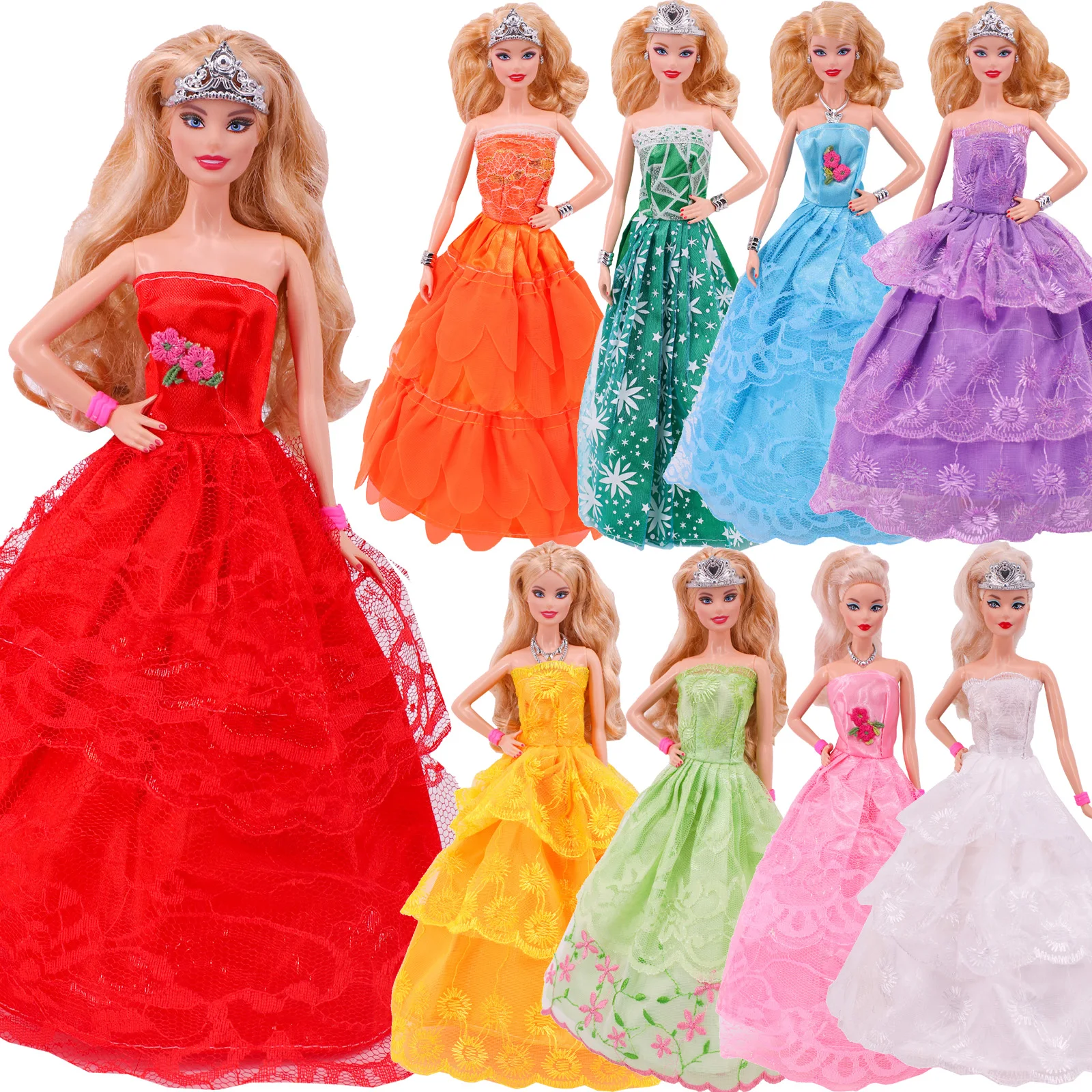 Barbiees Doll 1 Evening Dress+4 Pieces Random Accessories For 11.5inch Barbiees Doll Cocktail Daily Casual Clothing Accessories