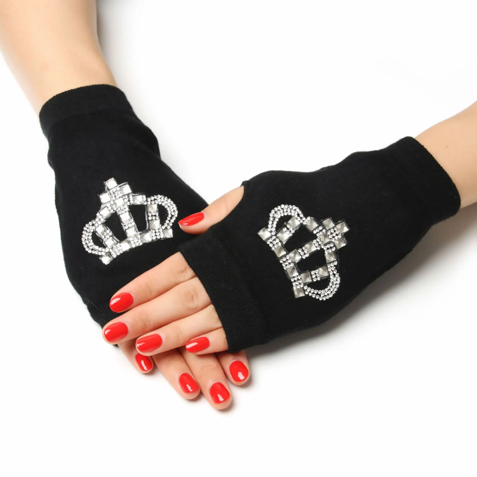 Sailor Dance Gloves Fingerless Rivet Gloves Wool Gloves Spring and Autumn Black Half Finger Gloves Performance Gloves