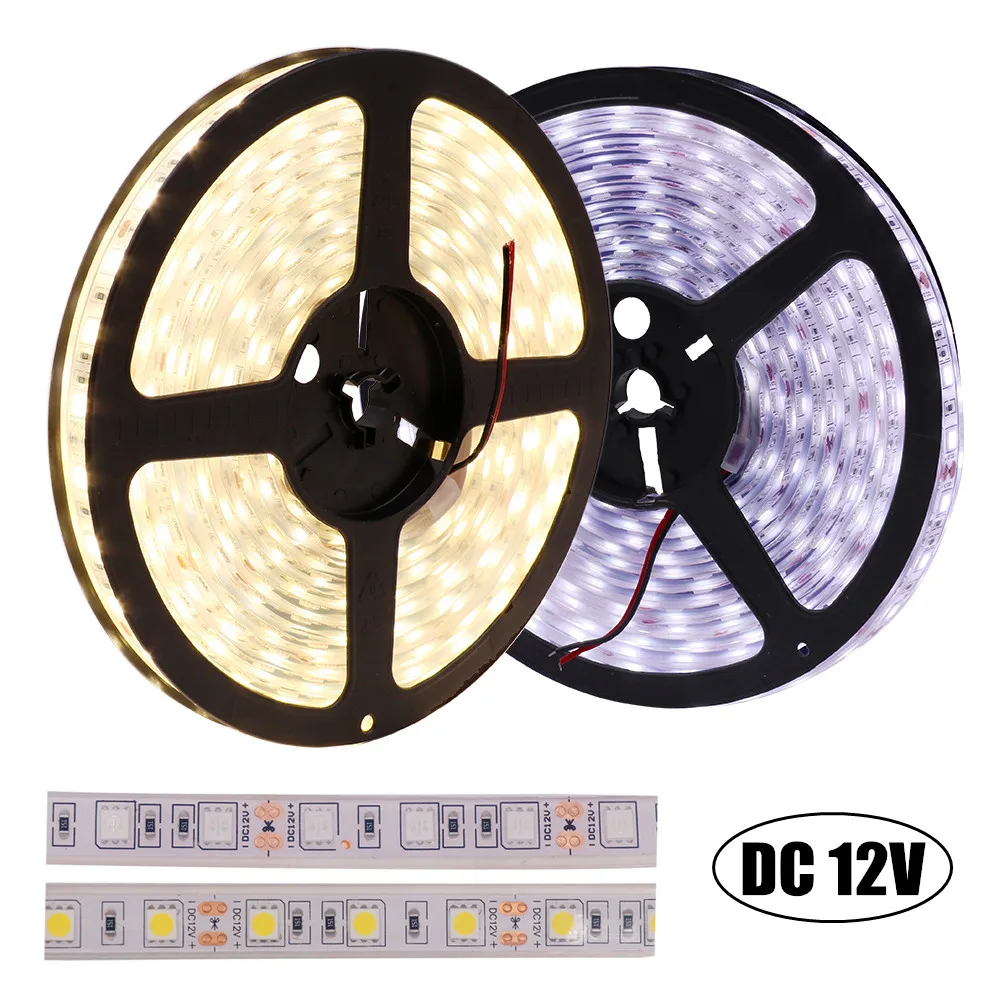 RGB LED Strip 12V 5050 IP20 IP65 IP67 Waterproof 60LEDs/m Flexible LED Light Tape Warm White /White/Red/Green/Blue 5m/lot