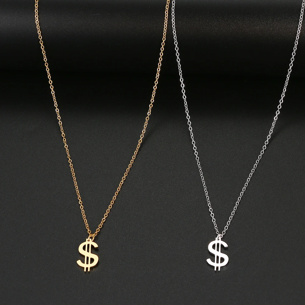 Stainless Steel Necklaces Dollar Symbol Currency Style Pendant Collar Chain Fashion Necklace For Women Jewelry Party Best Gifts