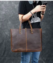 Vintage crazy horse leather handbag for women big capacity cowhide tote soft cow leather shoulder bag female large travel bags