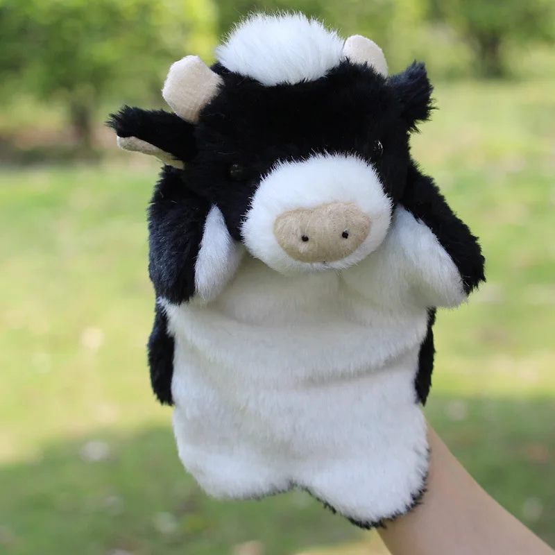 Juguete de peluche de vaca para niños, juguete de simulación de animales de vaca, utilería para contar historias, títeres de felpa para Educación Temprana, venta al por mayor