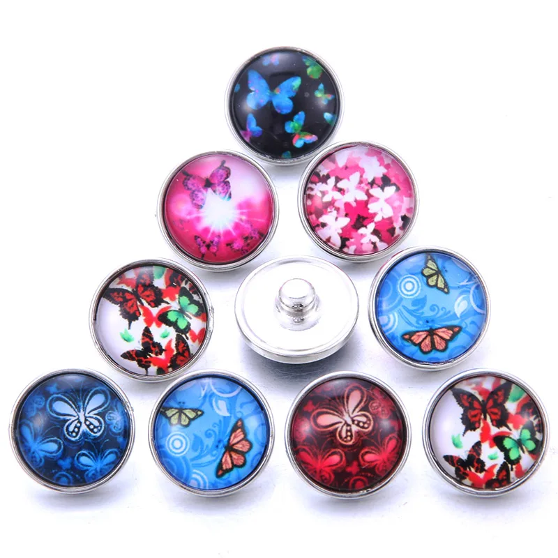 5pcs/lot New Glass Snap Jewelry Mixed Beautiful Exotic Animal Pattern 18mm Glass Snap Buttons For DIY Snap Bracelet