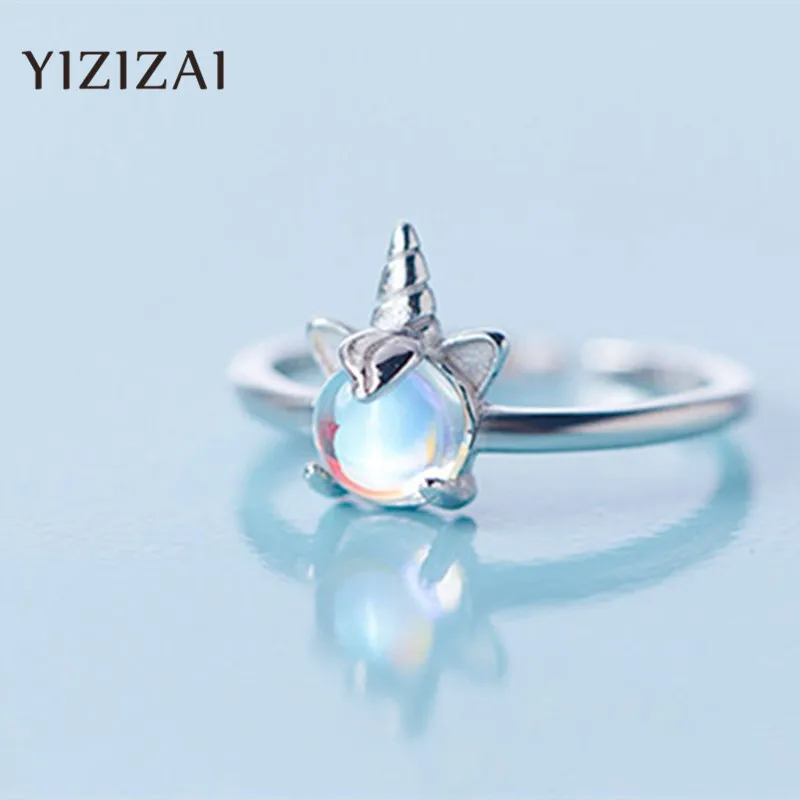 New Fashion Exquisite Color Moonstone Unicorn Opening Rings For Women Silver Color  Jewelry Accessories Christmas Gifts