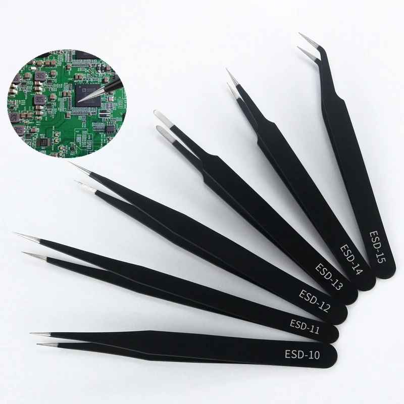 Stainless Steel ESD Pointed Tweezers Precision Electronic Disassembly Tools for DIY Electronics Installation And Maintenance
