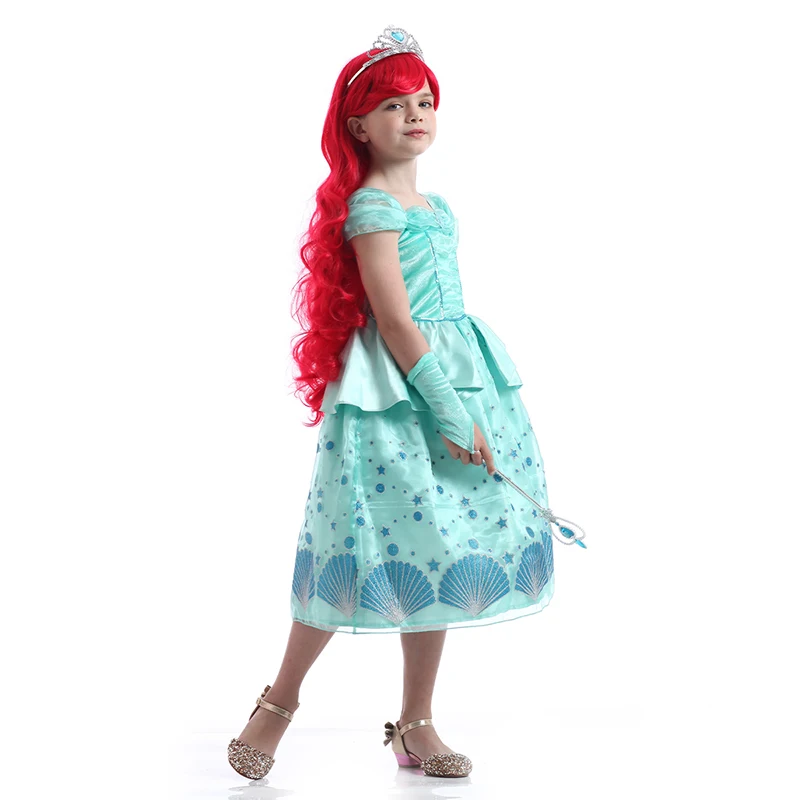 Little Mermaid Dress Princess Girls Wedding Party Bridesmaid Costume Green Mermaid Dress Halloween Cosplay Costumes Kids