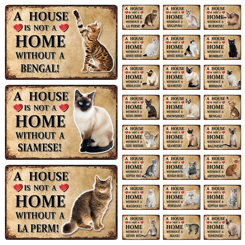 [ Kelly66 ] Pets Cat Bombay Siamese Burmese Birman Abyssinian Metal Sign Home Decor Bar Wall Art Painting 20*30 CM Size Dy147