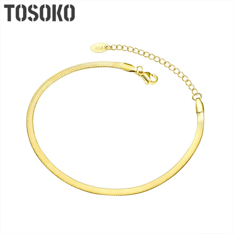 

TOSOKO Stainless Steel Jewelry Blade Anklet Fashion Flat Snake Chain For Female BSS086
