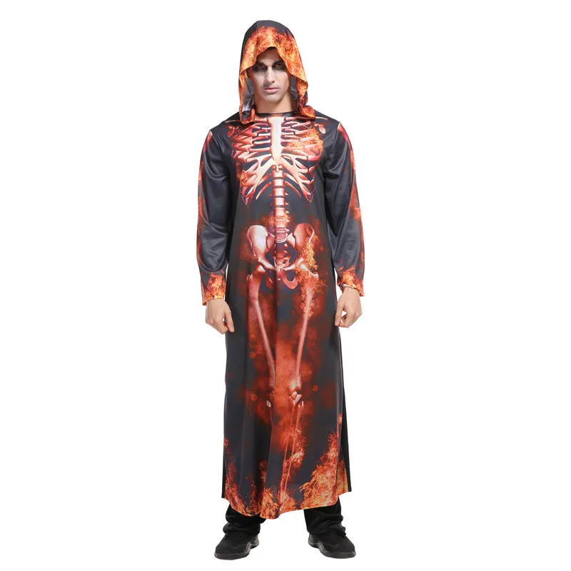 Assustador Homens Halloween Inferno Diabo Demônio Traje Adulto Queima Esqueleto Cosplay Carnaval Purim Masquerade Discoteca Bar Partido Vestido