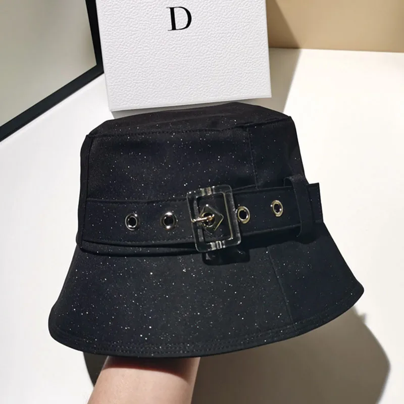 

Fashion Bucket Hats For Women Spring Summer Sun Hat Korean Version Shiny Casual Hat Tide Brand Basin Cap Black Beige