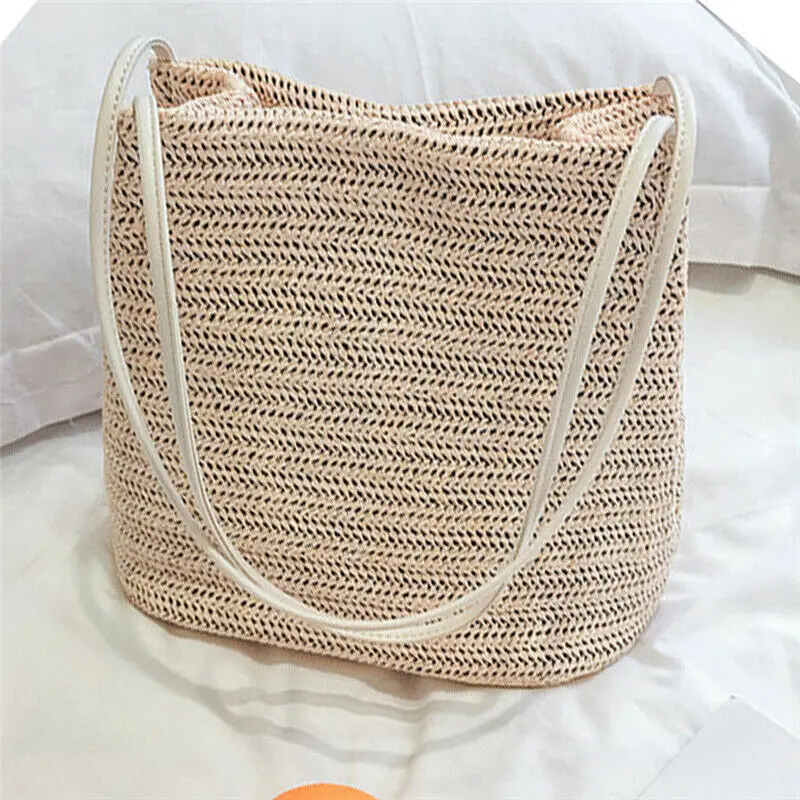 Bolso de mano de playa para mujer, bolsa de mimbre, de compras, de paja de ratán, cruzado, cesta