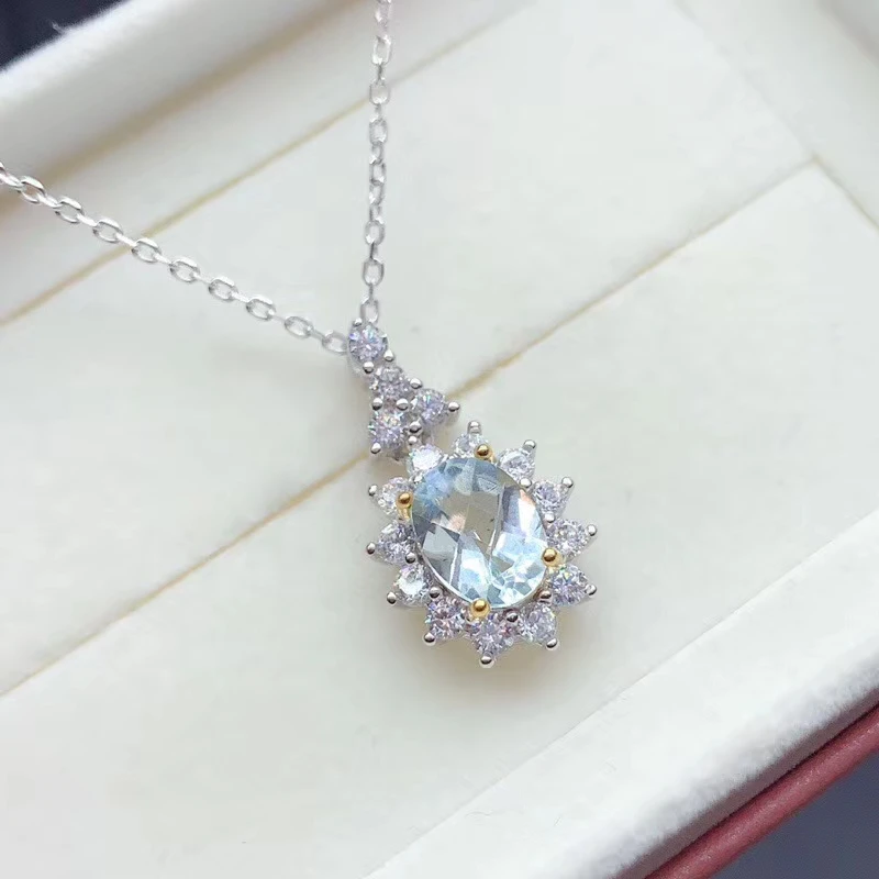 CoLife Jewelry 100% Natural Aquamarine Pendant for Office Lady 6*8mm Aquamarine Silver Pendant 925 Silver Aquamarine Jewelry