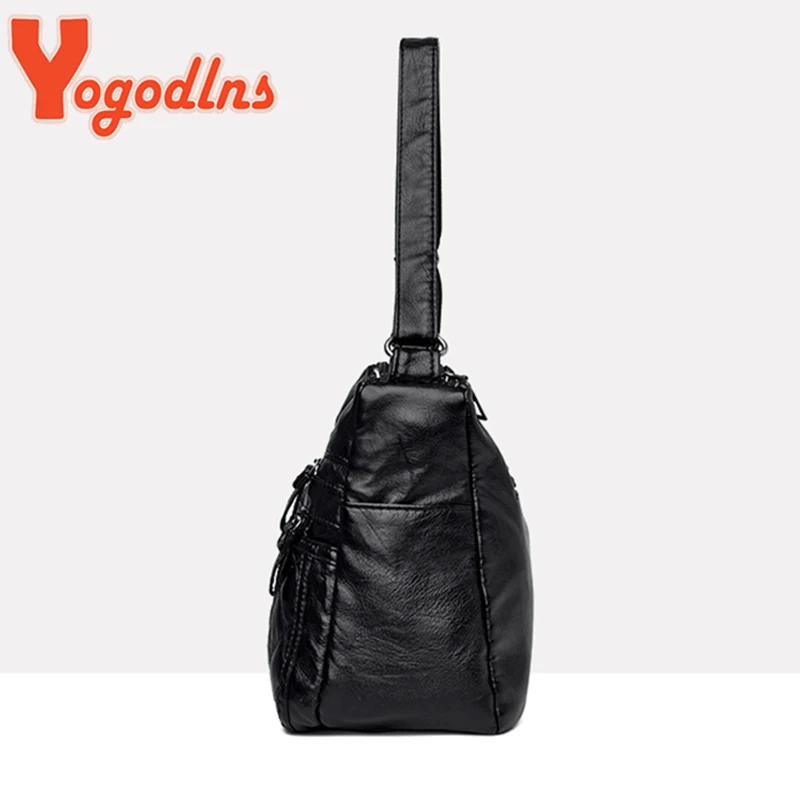 Yogodlns Vintage Soft Leather Shoulder Bag Female Large Capacity Crossbody Bag Fashion Rhombic Messenger Handbag Luxury Mom Bag