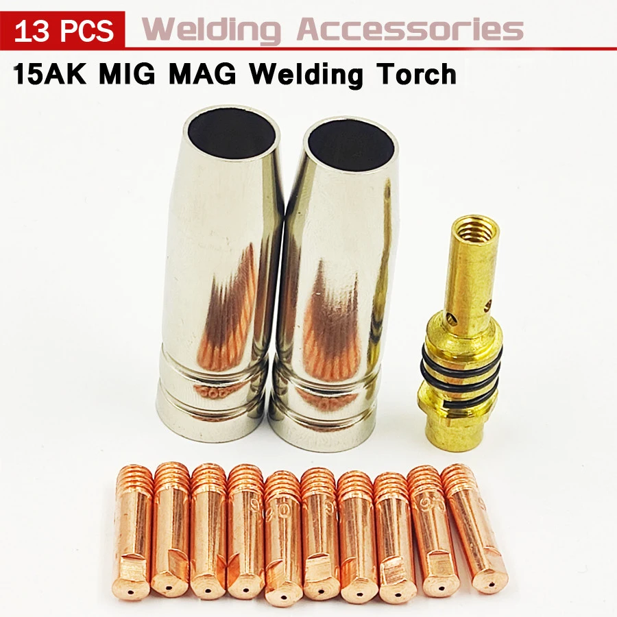 

13Pcs Welding Torch Nozzle MB-15AK Argon Arc Welding 0.6/0.8/0.9/1.0/1.2mm Nozzle Contact Tip For 15AK MIG MAG Welding Torch