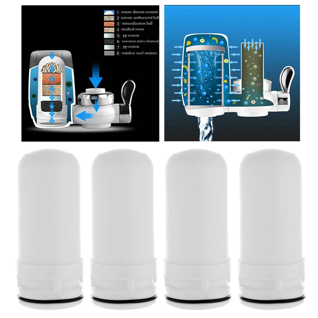 4 Pieces Replacement Ceramic Tap Water Filter Cartridge for Home Kitchen