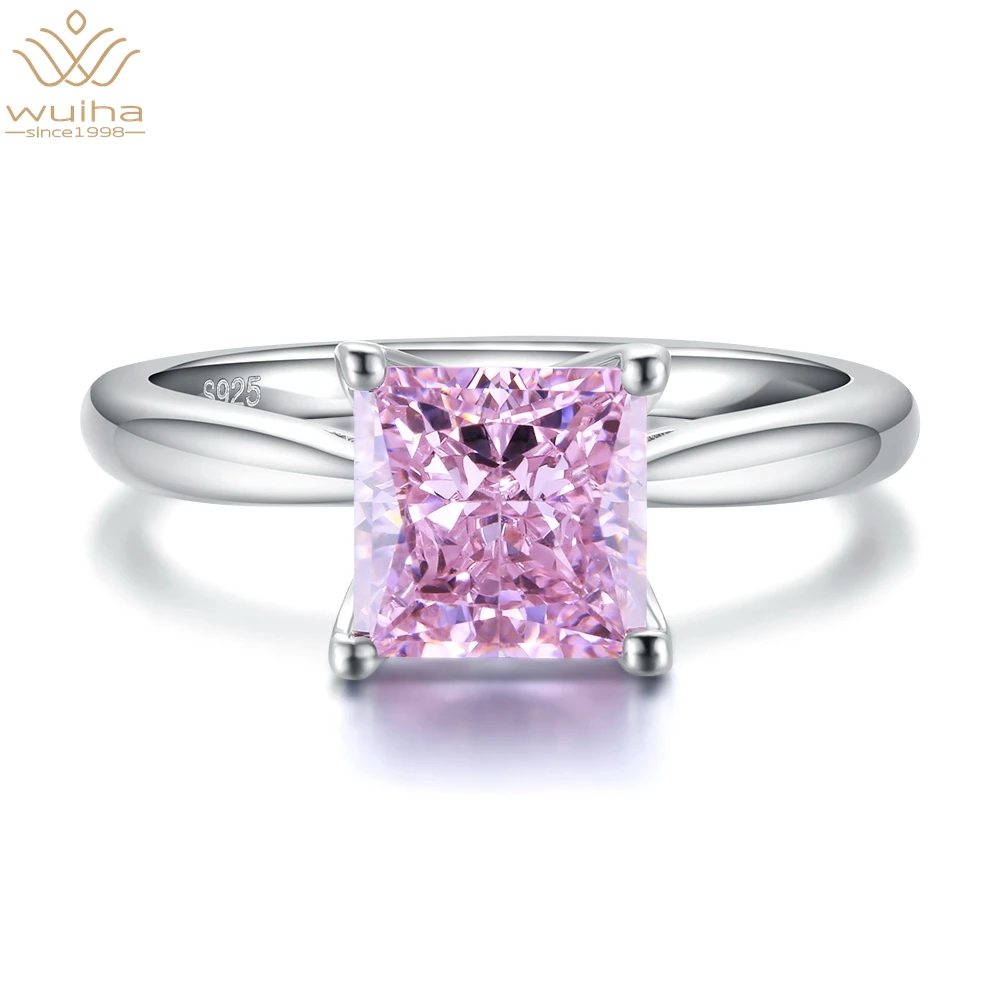 

WUIHA Trendy Solid 925 Sterling Silver Radiant Cut 7*7MM Pink Sapphire Created Moissanite Wedding Engagement Ring Fine Jewelry