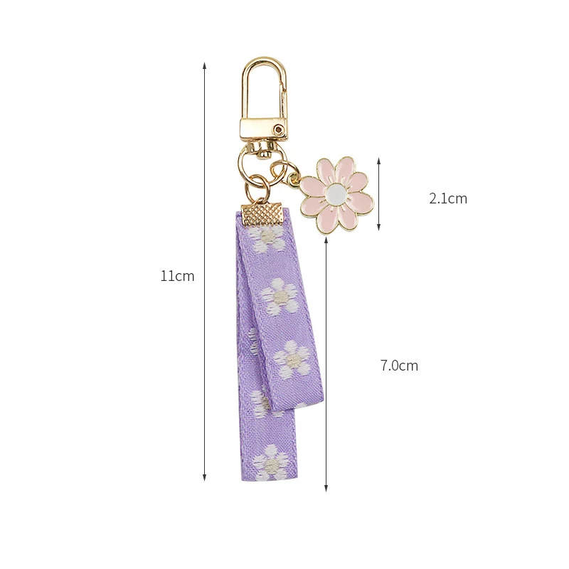 Fashion Elegant Purple Ribbon Keychain Simple Flower Keyring Korean Car Bag Ornament Bluetooth Headset Pendant Charm Accessories