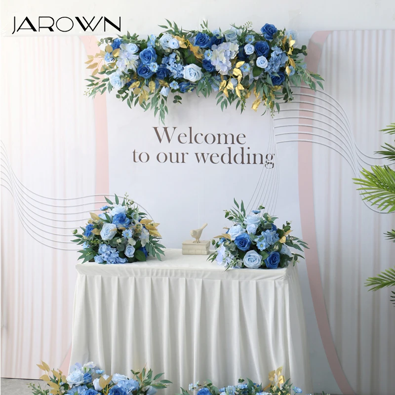 JAROWN Customize Wedding Flower Row Arch Flower Stand Decoration Artificial Flowers Floral Blue Gold Flower Ball Party Decor