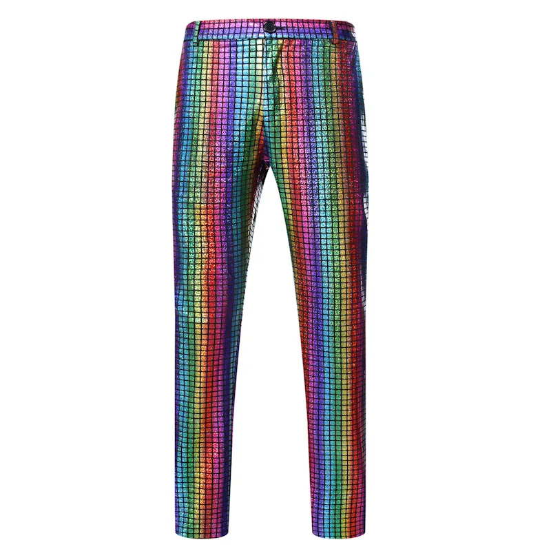 Shiny Rainbow Sequin Pants Men Nightclub Prom Dancer Singer Punk Rock Pants Mens Festival Christmas Party Stage Trousers Male