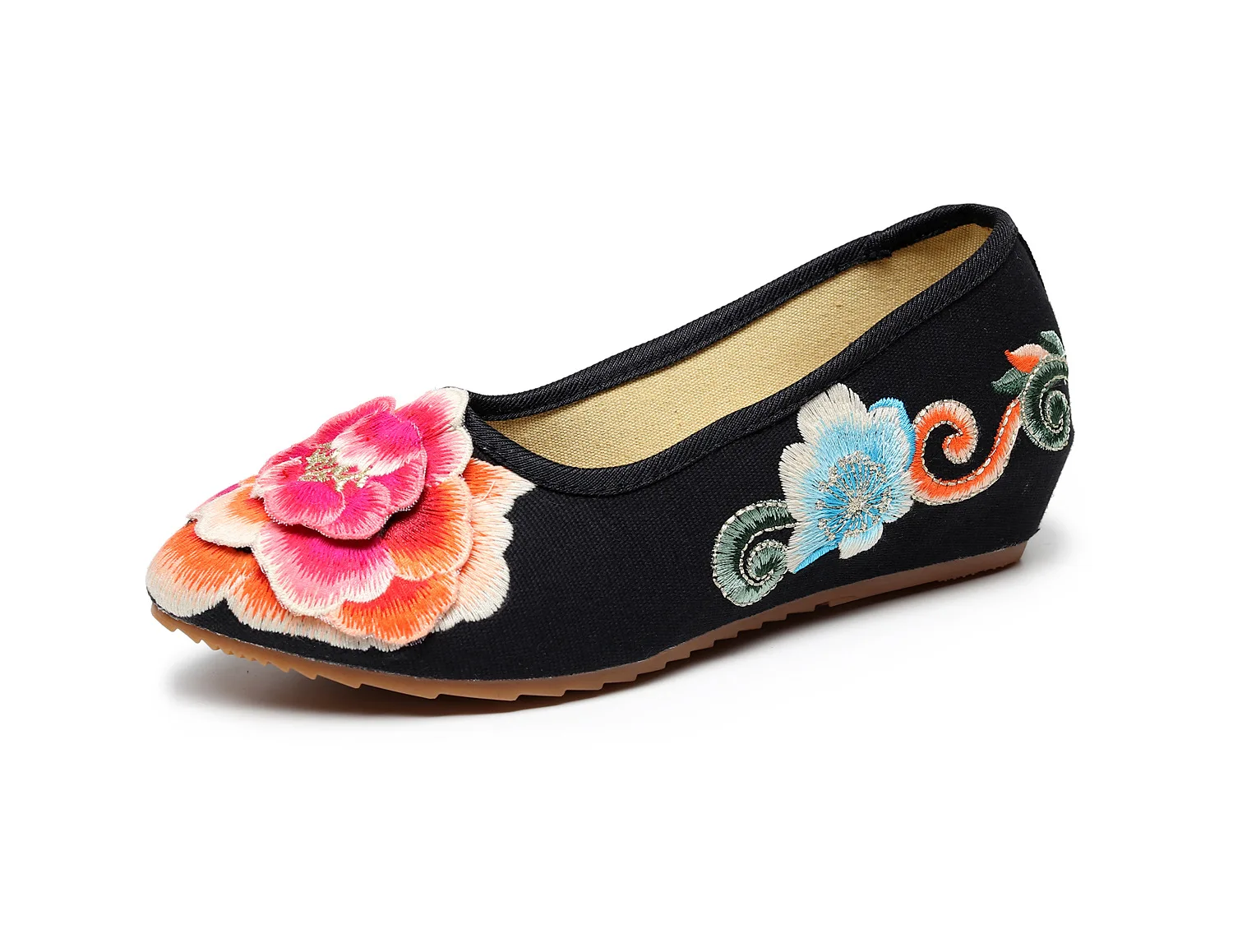 Women Autumn Chinese Style Embroidered Flat Shoes Low-heeled Cloth Shoes CN34-41