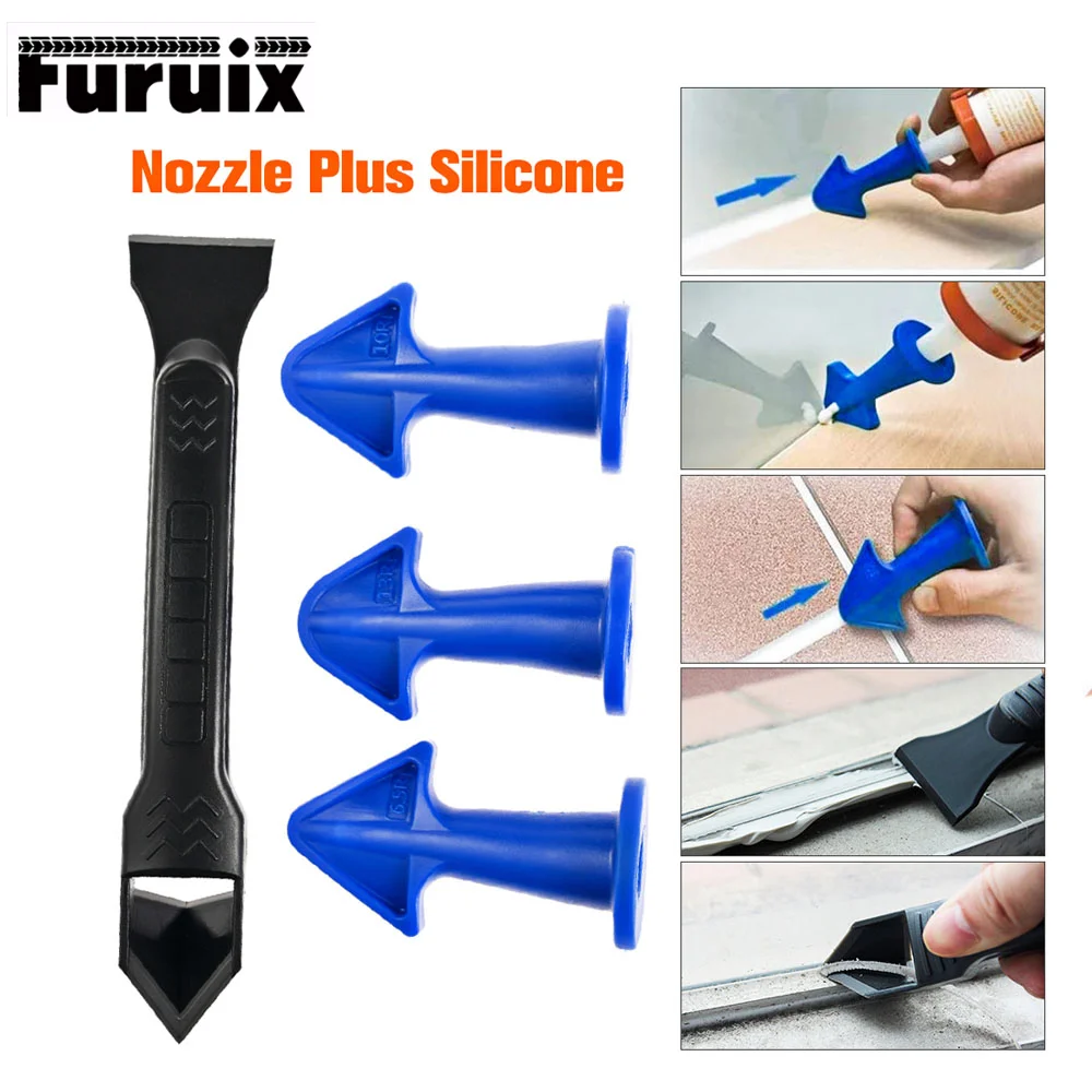 4pcs Silicone Remover Caulk Finisher Sealant Smooth Scraper Grout Kit Floor Cleaning Tile Dirt Tool Glue Nozzle Scraper Tools